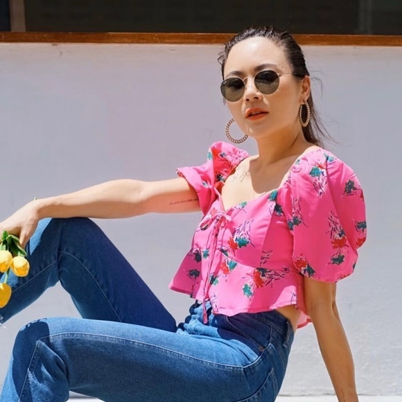 Zara Pink Floral Milkmaid Crop Top - Picture 4 of 10